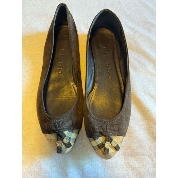 Burberry size 8.5 haymarket Yates plaid brown ballet flats - EUC - Picture 1 of 9